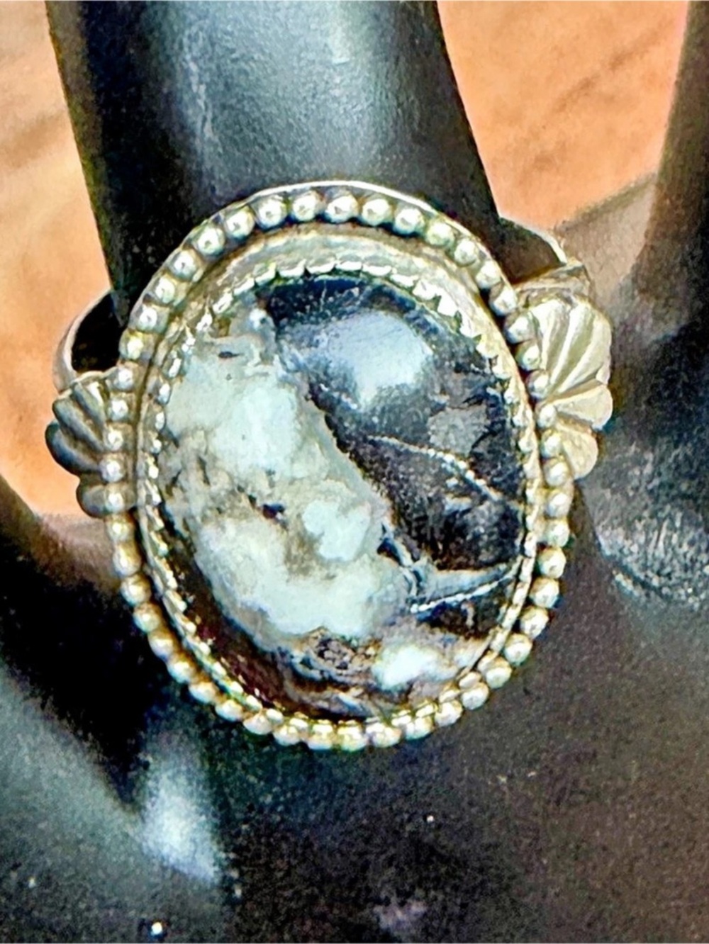 White Buffalo Oval Stone Ring Size 7.5